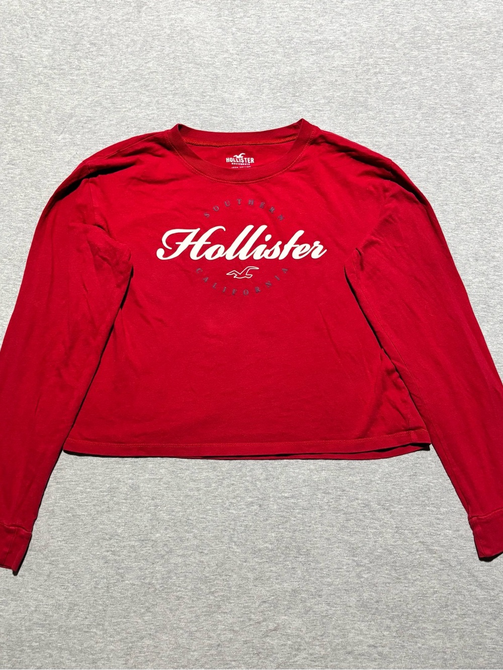 Hollister Red Long-Sleeve Script Logo Tee